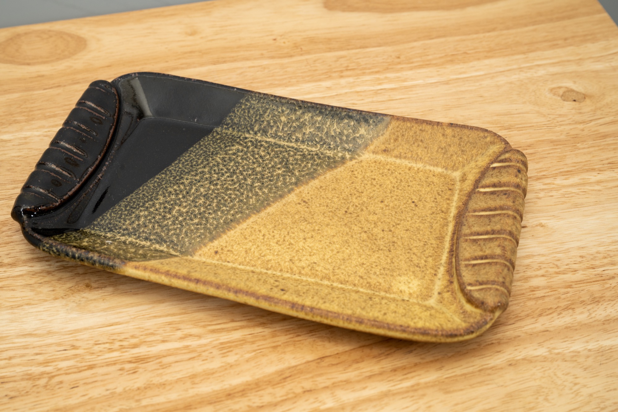 Brown Leather Tray with Gold Stripe